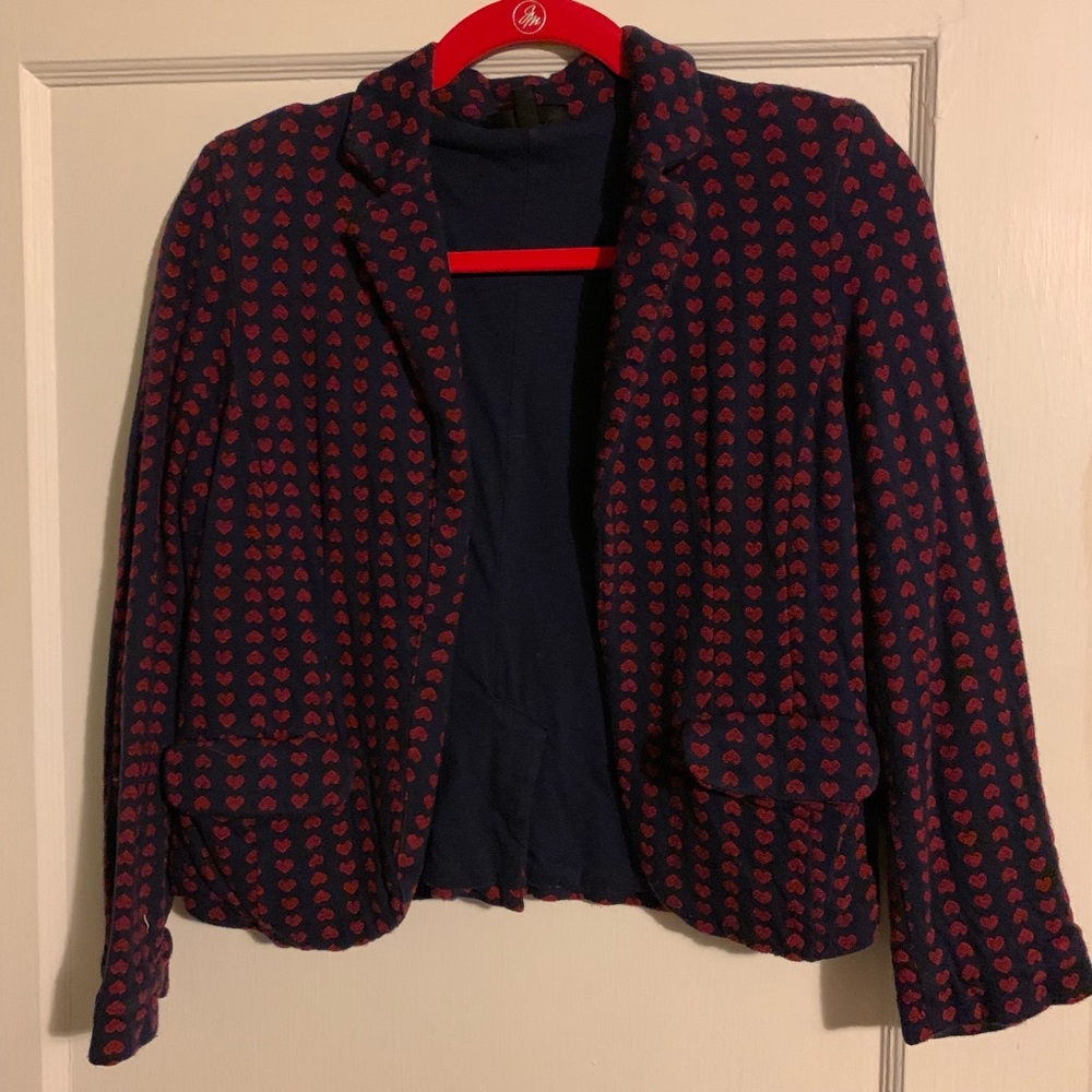Topshop size 6 navy w red hearts sweatshirt blazer